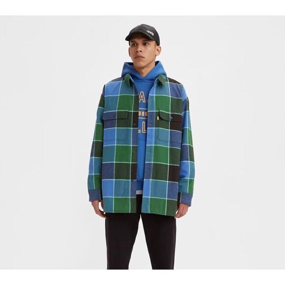 Levi’s Straus Men’s Unisex‎ Gold Tab Jackson Plaid Shacket Size XL Blue Green - Picture 1 of 10
